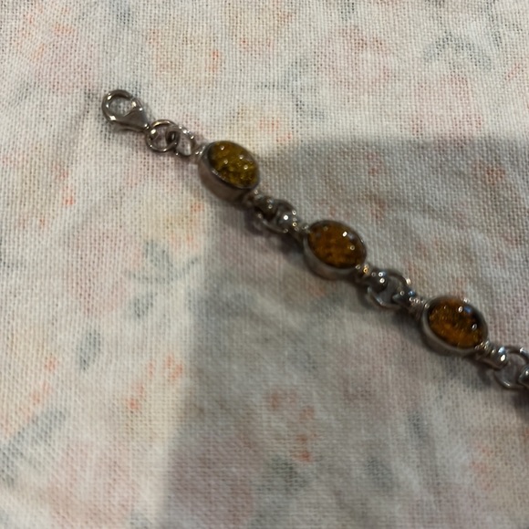 Sterling Silver Bracelet Amber Oval Stones - Picture 3 of 4